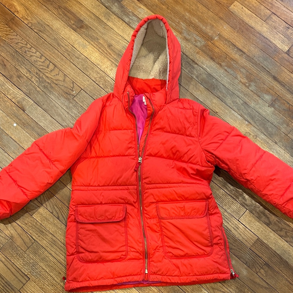 J. Crew Vibrant Red and Pink Puffer Jacket